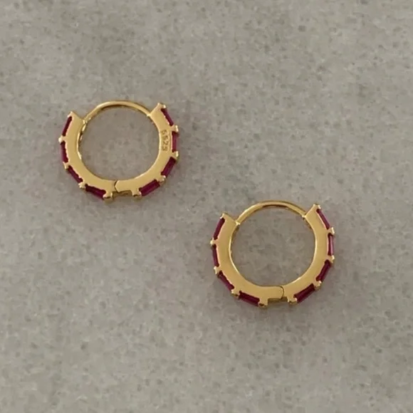 NEW STOCK Gold Pink Princess Crystal Pave Hoop Earrings - Picture 3 of 4